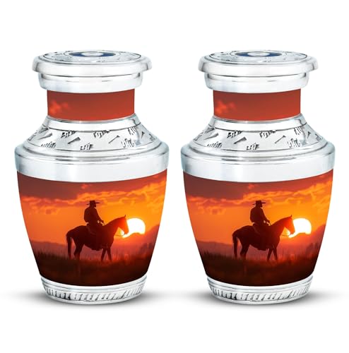 Image of Cowboy Urn - Small Urns for Human Ashes - Urns for Human Ashes Adult Female - Urn for Adult Male - Cremation Urns for Burial (3 inch Pack of 2)