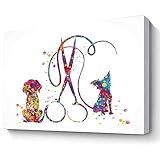 Framed Watercolor Landscape Art,Dog Grooming Watercolor Print Dog Groomers Salon Wall Art Dog Art Animal Gift Veterinarian Office Vet Clinic Pet Grooming Salon Decor~-8'X12' Canvas Print With Frame