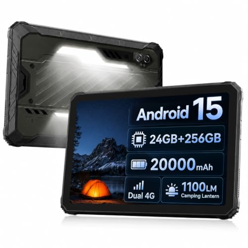Image of Al Rugged Tablet, 20000mAh, 1100LM Light, 11 In Android Tablets, 24GB+256GB