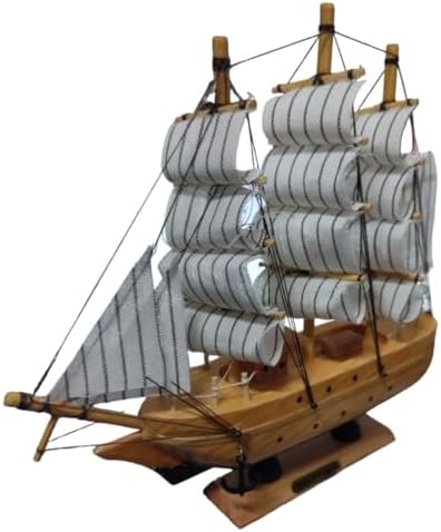 Barco a Vela de Madeira Veleiro Navio Miniatura Enfeite 16cm