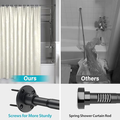 Image of Shower Curtain Rod, Closet Rod 21-32 Inch,Adjustable Heavy Duty Shower Rods for Bathroom Wall Mounted Permanent Industrial Shower Curtain Rod Rust Proof Stainless Steel Black