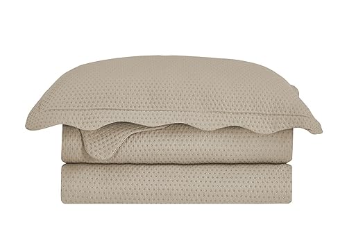 Cobre Leito Colcha Casal Padrão Dupla Face com Toque Macio 200 Fios Ultrasonic 03 Peças Bulet - Bege