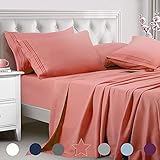 TEKAMON Queen Bed 6 Piece Sheet Set Cooling 100% Microfiber Polyester Extra Deep Pocket Fitted Sheet Luxury Soft,Breathable,Wrinkle and Fade Resistant Flat Sheet Coral