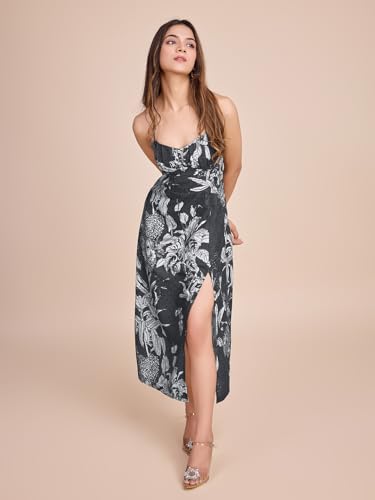 Image of Women Pure Cotton Printed A-Line Dress | Floral Summer Midi Dress | Casual Office Wear Lightweight Dress for Women (D207)