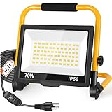 8400LM LED Work Light with 16FT Cord & Switch, 70W Outdoor Flood Light, IP66 Waterproof Portable Job Site...