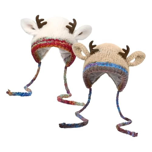 Chapeau de Noël en tricot de cerf casquette chaude adulte bonnet en corne
