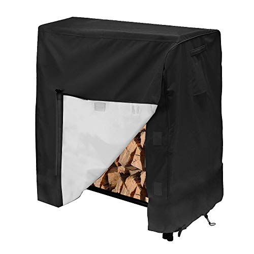 Garden Firewood Log Rack Dustproof Cover Waterproof Outdoor 420D PU Coated Anti-UV Patio Protective Covers with Carry Bag (122 * 107 * 61cm, Black)