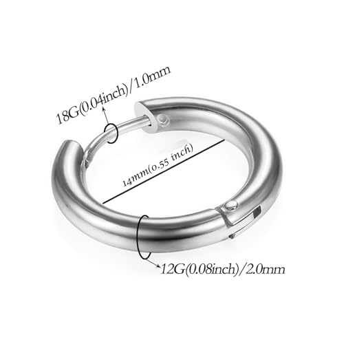 Image of 316L Surgical Stainless Steel Huggie Hoop Earrings 6mm 8mm 10mm 11mm 12mm 14mm Hypoallergenic Earrings Hoop Cartilage Helix Lobes Hinged Sleeper Earrings For Men Women