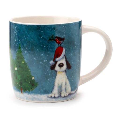 Puckator Jan Pashley Christmas Dog & Robin Porcelain Mug - Funny Home Accessories - Cute Gifts for Girlfriend - Large Mugs for Men Women Hot Drinks - Cups Presents - Secret Santa Gift Cup Set