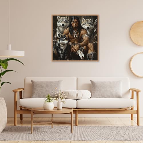 Rompecabezas Native Americans King with Wolves para adultos 1000 piezas. Hombre Indio y Lobo Gris. Rompecabezas desafiantes, vintage, animal, arte miniatura 6
