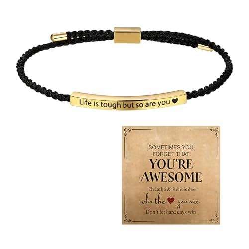 Bracelet de motivation Oidea en acier inoxydable noir réglable pour homme et femme