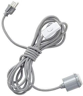 Eurus Home Cloth-Wrapped Cord Hanging Pendant Light Cord Kit-Plug-in Pendant Lamp Lights Fixture - Paper Lantern Cord with On/Off Switch, UL Listed,15FT (Gray/White Chevron)