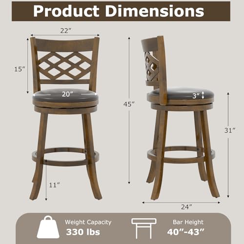 Butacos giratorios COSTWAY, juego de 4 unidades, altura de barra de 31 pulgadas, con respaldo y estructura de madera, para isla de cocina y comedor miniatura 3