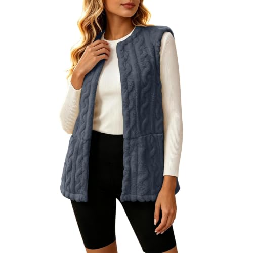Fleece Vest Women Fuzzy Textured Sleeveless Open Front Fall Outerwear - image 5