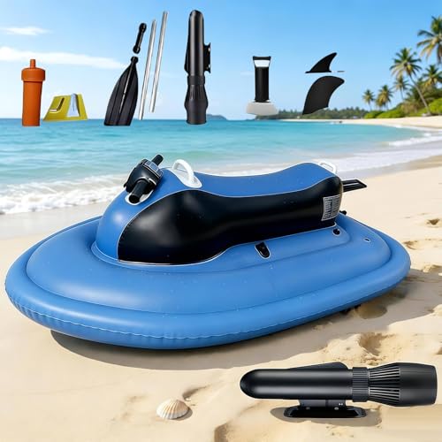 SHUMIAO Moto Acuática Inflable De 500 W, Lancha Motora Inflable Plegable, Lancha Eléctrica Subacuática para 2 Personas con Aletas De Seguridad Dobles Y Scooter, Batería De 16000 Mah