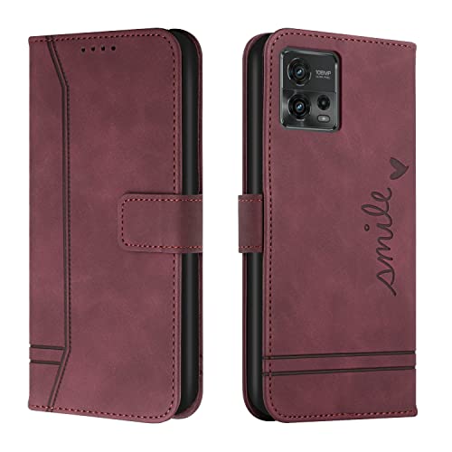 Lihondar Funda para Motorola Moto G72, Carcasa Motorola Moto G72 con Tapa y Tarjetero Billetera, Capa Motorola Moto G72, Tipo Libro Flip Case Wallet, Telefono Cubrir Móvil Phone Cover Piel (Rojo)