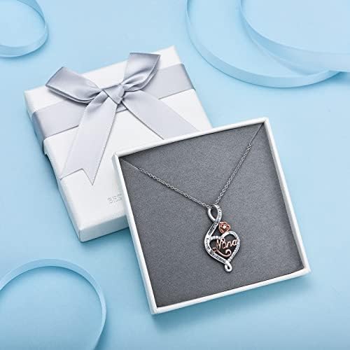 Gifts for Mum/ Nana/ Daughter, S925 Sterling Silver Chain Rose Flower Necklace Jewellery Gifts for Mum Grandma from Daughter Son Grandchildren, Perfect Christmas Mothers Day Birthday Gift with Gift Box