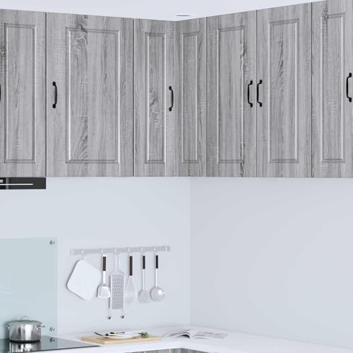 Fecpoo Armario esquinero de pared de cocina Sonoma gris, 3 estantes ajustables de madera, 57 x 57 x 80 cm, interior
