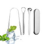 Stainless Steel Tongue Scraper 3 Pack for Adults with Case, Improve Oral Health & Fresh Breath with Ergonomic Metal Tongue Cleaner