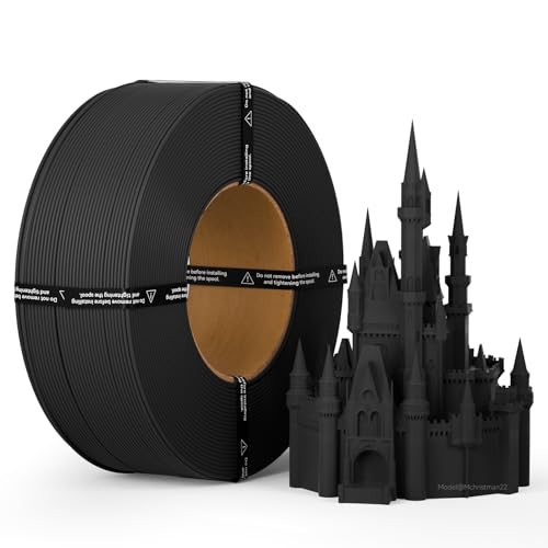 マットPLA 補充フィラメント 1.75mm ブラック 1kg スプールレス設計 寸法精度±0.02mm 繰り返し使用可能スプール対応 3Dプリンター用 黒