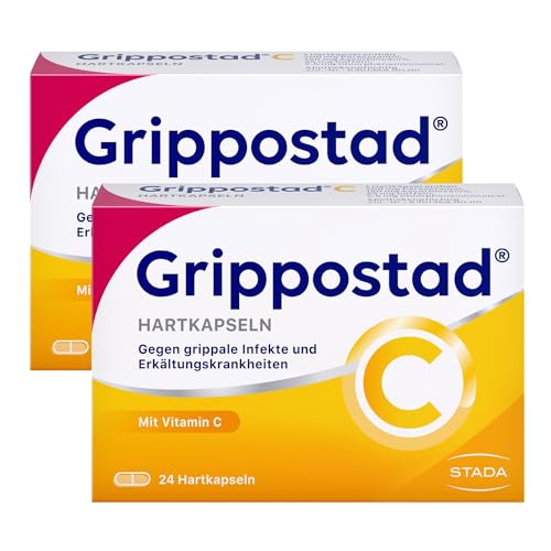 Grippostad C Hartkapseln zur schnellen Linderung von Reizhusten Schnupfen Kopf- und Gliederschmerzen und Fieber bei Erkältung und grippalen Infekten - 2 x 24 Hartkapseln