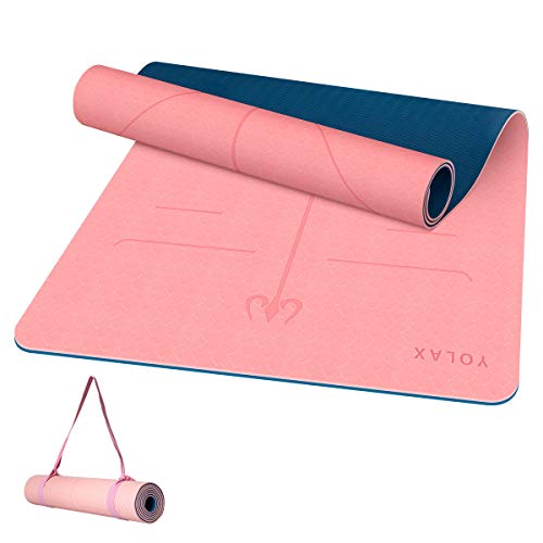 YOLAX Yoga Mat, Non-Slip Yoga Mat Eco Friendly Exercise & Workout Mat with Carrying Strap for Yoga, Pilates and Floor Exercises, 1/4 inch (Pink + Navy Blue, 72*26*1/4inch)