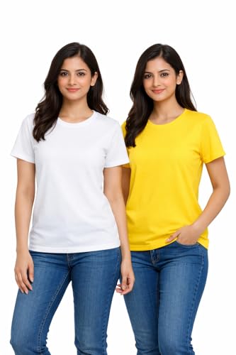 Image of Hangout Hub HH95 Tshirt for Womens | Regular Fit | Super Combed Cotton Women T-Shirt | Solid Plain Tees | Round Neck T Shirt | Half | Pack of 2 | 3 | 4 | 5 | 6