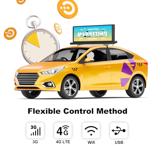 Image of Double Sided Taxi Top LED Display, 4500nits High Brightness Commercial Advertising Car Roof LED Screen, IP65 Waterproof Advertising Display, 3G /4G /WiFi /USB Control, Wireless Remote Control