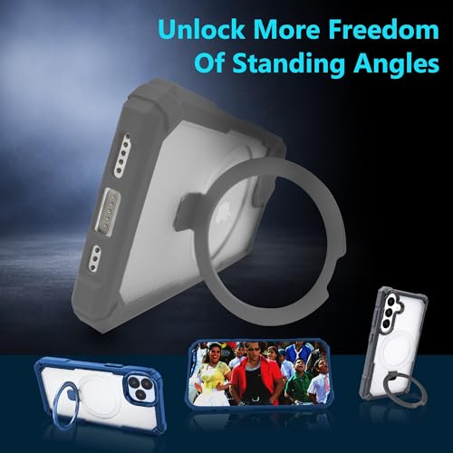 Image of AIBEX Transparent Back Cover Compatible for Samsung Galaxy S24 / S25|Mag-Saf Magnetic Ring Kickstand |Shockproof Dual Layer Military Grade Drop Protection Armor Case|Wireless Charging Support - Grey