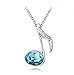 Bling Crystal Rhinestone Music Note Pendant Necklace for Girls with Silve Chains (Light blue)