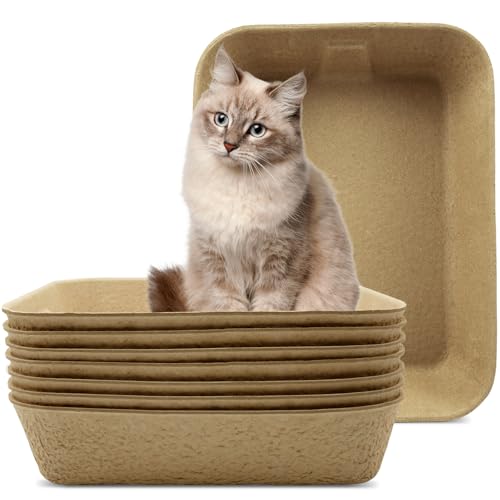 Zmpkhba 8 Pack Disposable Litter Boxes for Cats, Portable Paper Cat Litter Tray, Large Leak Resistant Toilet Liners Box for Rabbits, Small Animals, Indoor, Outdoor, 16" x 12" x 3", Brown