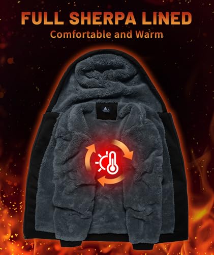 Image of Little Beauty Fleece Hoodies for Men Winter Thick Jackets Sherpa Lined Zip Up Sweatshirt With Kanga Pocket