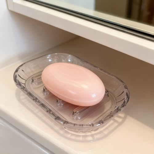 Image of Twin Soap Dish Wall Mounted, Double Layer Soap Holder for Bathroom, Self Adhesive Soap Stand with Drain Tray, Plastic Soap Case for Kitchen & Wash Basin Organizer