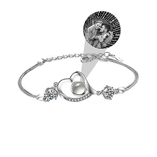 Bracelet Personnalisé en Forme de Coeur en Argent Sterling 925 en Or Rose, 100 Langues Je T'aime Bracelet pour Femmes, Cadeau de Noël Bracelet de Projection Unique