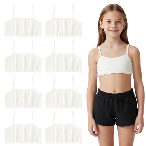 EUPSIIU 8 Piezas Niña Ropa Interior Sujetador de Entrenamiento, Sujetador de Niña Algodón Top, Top Deportivo Niñas Sujetadors Deportivo No Acolchado para Niñas 8 a 12 años