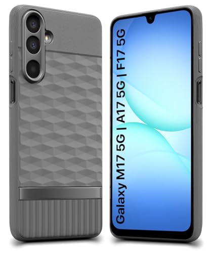 Image of WOW IMAGINE Back Cover for Samsung Galaxy M17 5G | A17 5G | F17 5G with Hexa Cube Design | Ultra Slim Soft Rubberised Case | Inner Velvet Fabric | Flexible Mobile Case | Camera Protection - Grey