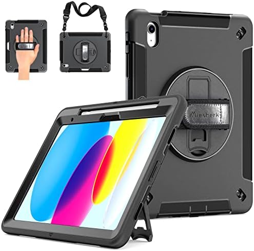 Miesherk Case for iPad 9th Generation 10.2: Military Rugged Protective Shockproof Cover for iPad 10.2 inch 2021 with Apple Pencil Holder - Rotating Stand - Hand & Shoulder Strap - Green