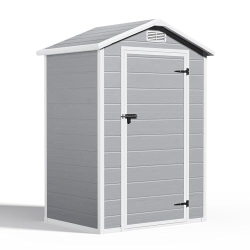 Blishom Abri de Jardin en Résine, Cabane à Outils Imperméable avec Fenêtre et Ventilation, Abri de Rangement Verrouillable pour Outils de Jardin, 122 x 92...