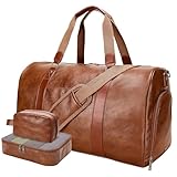 3-in-1 Leather Duffle Bag for Travel with Toiletry Bag and Shoe Compartment, Weekender Overnight Gym Bag for Men Women, Carry On Bag Fits 21 Inch Laptop