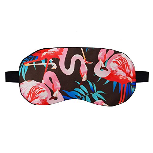 Image of Jenna Flamingo Print Sleep Eye Mask - Super Soft, Plush & Smooth | for Ultimate Comfort, Deep Sleep, Light Blocking & Relaxation - Perfect for Travel & Better Sleep (Black)