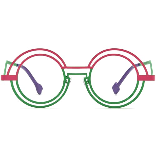 Image of FONEX Colorful Pure Titanium Glasses Frame Women Retro Round Eyeglasses
