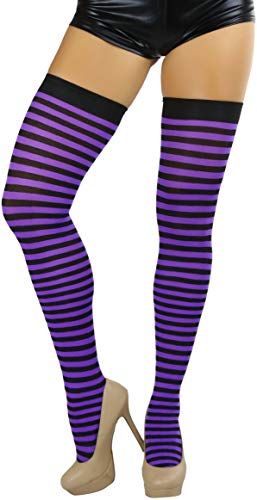 Image of ToBeInStyle Women's Opaque Hosiery Thin Striped Thigh High Long Stocking
