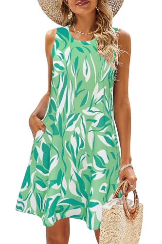 Image of SimpleFun Summer Dresses for Women Beach Floral Tshirt Sundress Casual Pockets Boho Tank Dress