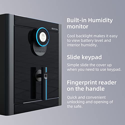Bofon S-Series 2.17Cubic Feet Family Fingerprint Password Safe Box With Key,Built-In Humidity Monitor, Pistol,Lock Box,Case Box,Gun Safe,Cabinets For Home,Offic,Security Box #TOP3