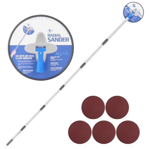 Drywall Pole Sander,30 to 86 Inch Circular Sander with Adjustable Extension Pole, Manual Hand Drywall Sander for Walls and Ceilings, Includes 5pcs Sanding Sheets (80, 100, 120, 180, 240 Grit)