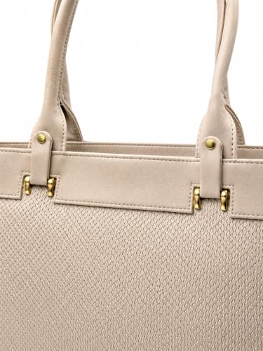 Image of Black Tote Bag with Textured Front and Gold-Tone Hardware (Cream)
