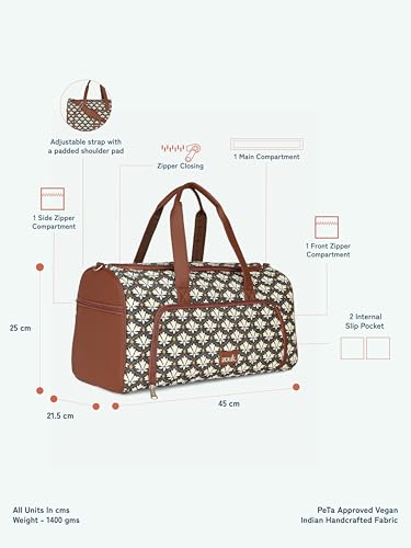 Image of Zouk Weekender Duffle Bag | Perfect 3 Day Trip Duffle for 10 Clothes | Lightweight Foldable Cabin Bag for Men & Women | Full Access Opening, Shoe Pocket & Trolley Sleeve | BidriKaiser