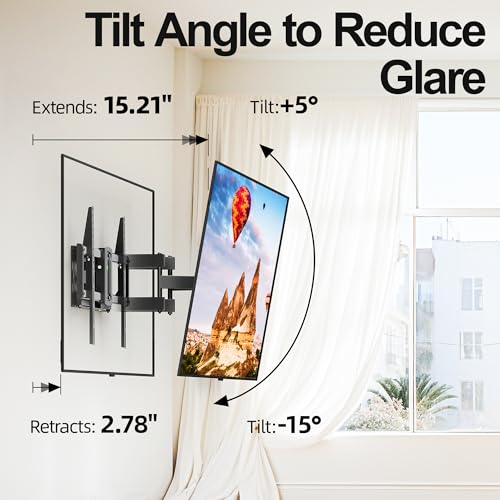 Image of Full Motion Mount, USX MOUNT UL Listed TV Wall Mount for Most 42-84 inch TVs, Holds up to 120lbs, Max VESA 600x400mm, Swivel TV Bracket with Dual Articulating Arms Tilt Rotation Fits 16 inch Wood Stud