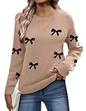 Zeagoo Fall Sweaters for Women 2025 Long Sleeve Crewneck Ribbed Knit Pullover Sweater Loose Fit Basic Bow Jumper Tops M