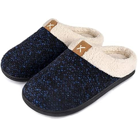 ULTRAIDEAS Men's Cozy Memory Foam Slippers with Fuzzy Plush Wool-Like Lining, Slip on Clog House Shoes with Indoor Outdoor Anti-Skid Rubber Sole(8-9, Royal Blue) Cover